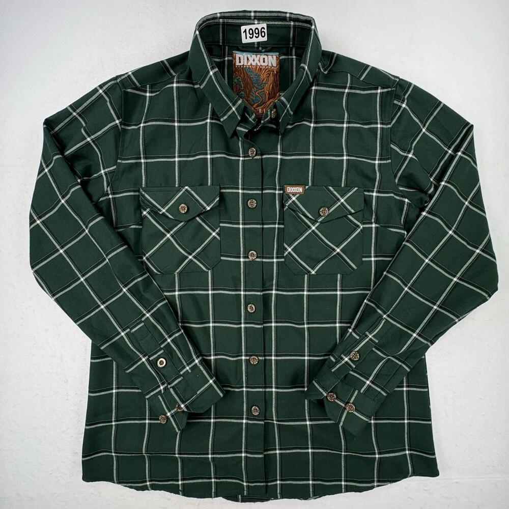 Dixxon Flannel The Rim Women’s Large Green Plaid Long Sleeve Button Up Shirt